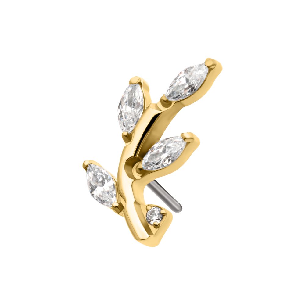 14Kt Gold Threadless Leaf Top with Prong Set Marquise Gem