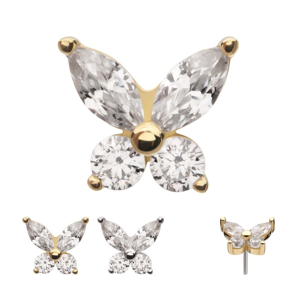 14Kt Gold Threadless Butterfly with Prong Set Round & Marquise Gem Top