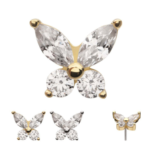 14Kt Gold Threadless Butterfly with Prong Set Round & Marquise Gem Top
