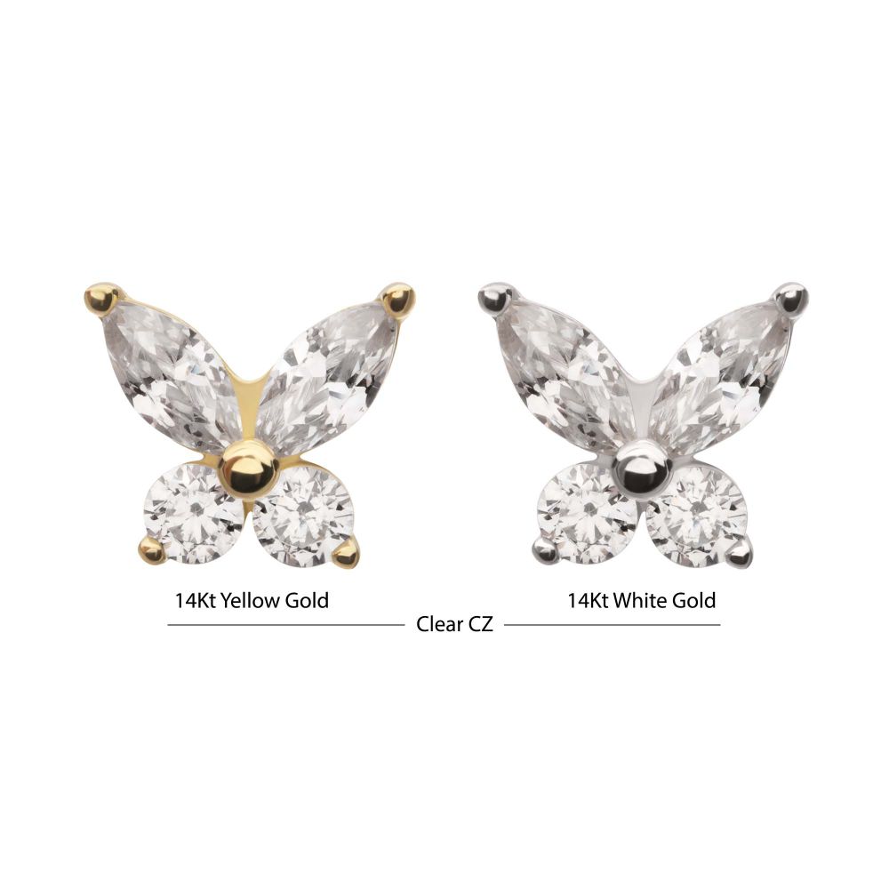 14Kt Gold Threadless Butterfly with Prong Set Round & Marquise Gem Top
