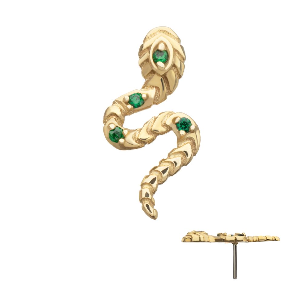 14Kt Yellow Gold Threadless Prong Set Gem Serpent Path Top