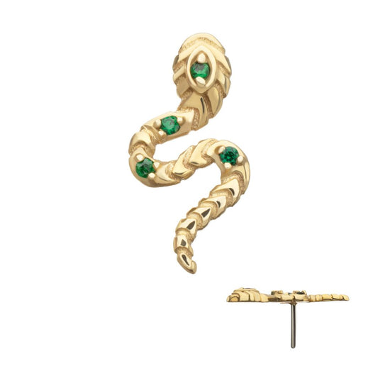 14Kt Yellow Gold Threadless Prong Set Gem Serpent Path Top