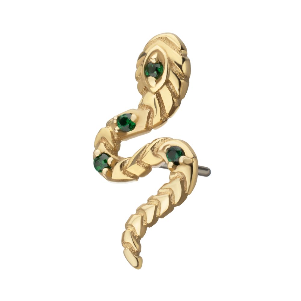 14Kt Yellow Gold Threadless Prong Set Gem Serpent Path Top