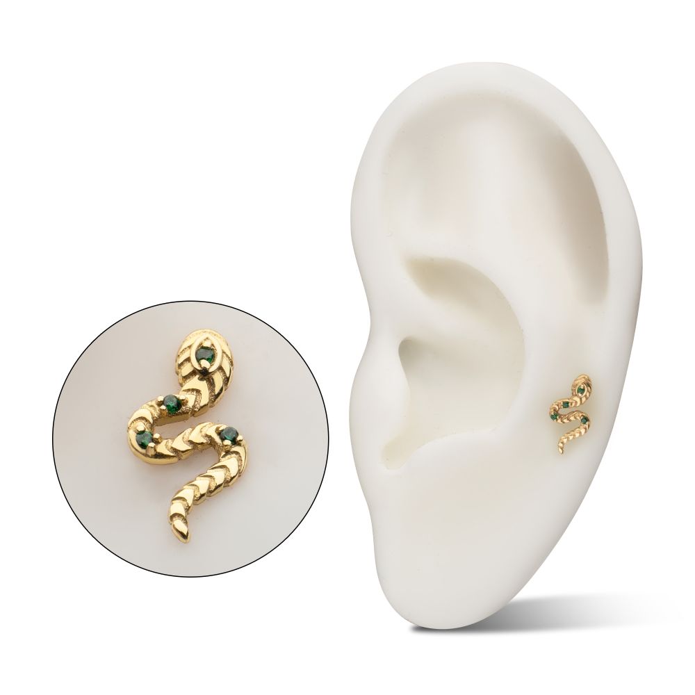 14Kt Yellow Gold Threadless Prong Set Gem Serpent Path Top