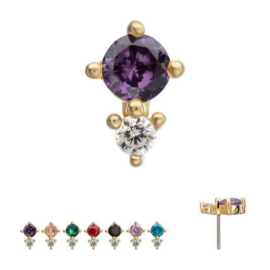 14Kt Yellow Gold Threadless Double Round Prong Set Multi-Gem Top