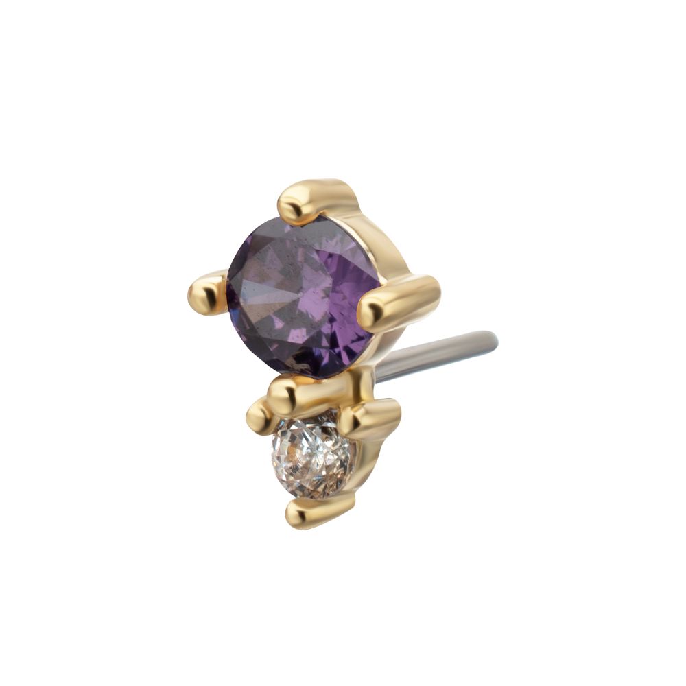 14Kt Yellow Gold Threadless Double Round Prong Set Multi-Gem Top