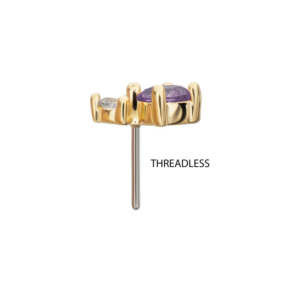 14Kt Yellow Gold Threadless Double Round Prong Set Multi-Gem Top