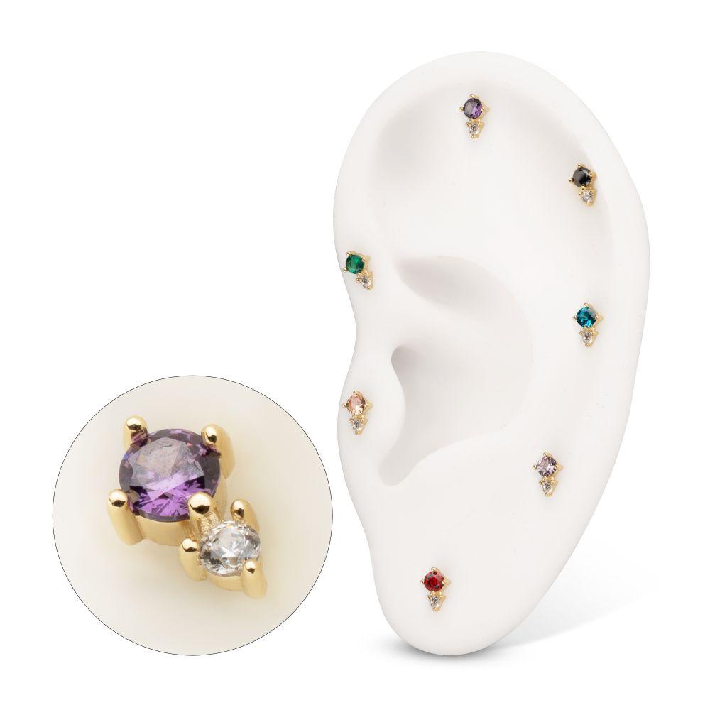 14Kt Yellow Gold Threadless Double Round Prong Set Multi-Gem Top