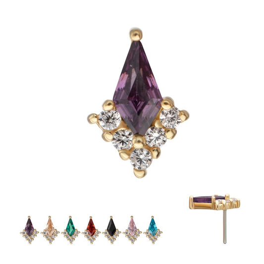 14Kt Yellow Gold Threadless Kite Shape & Round Prong Set Multi-Gem Top