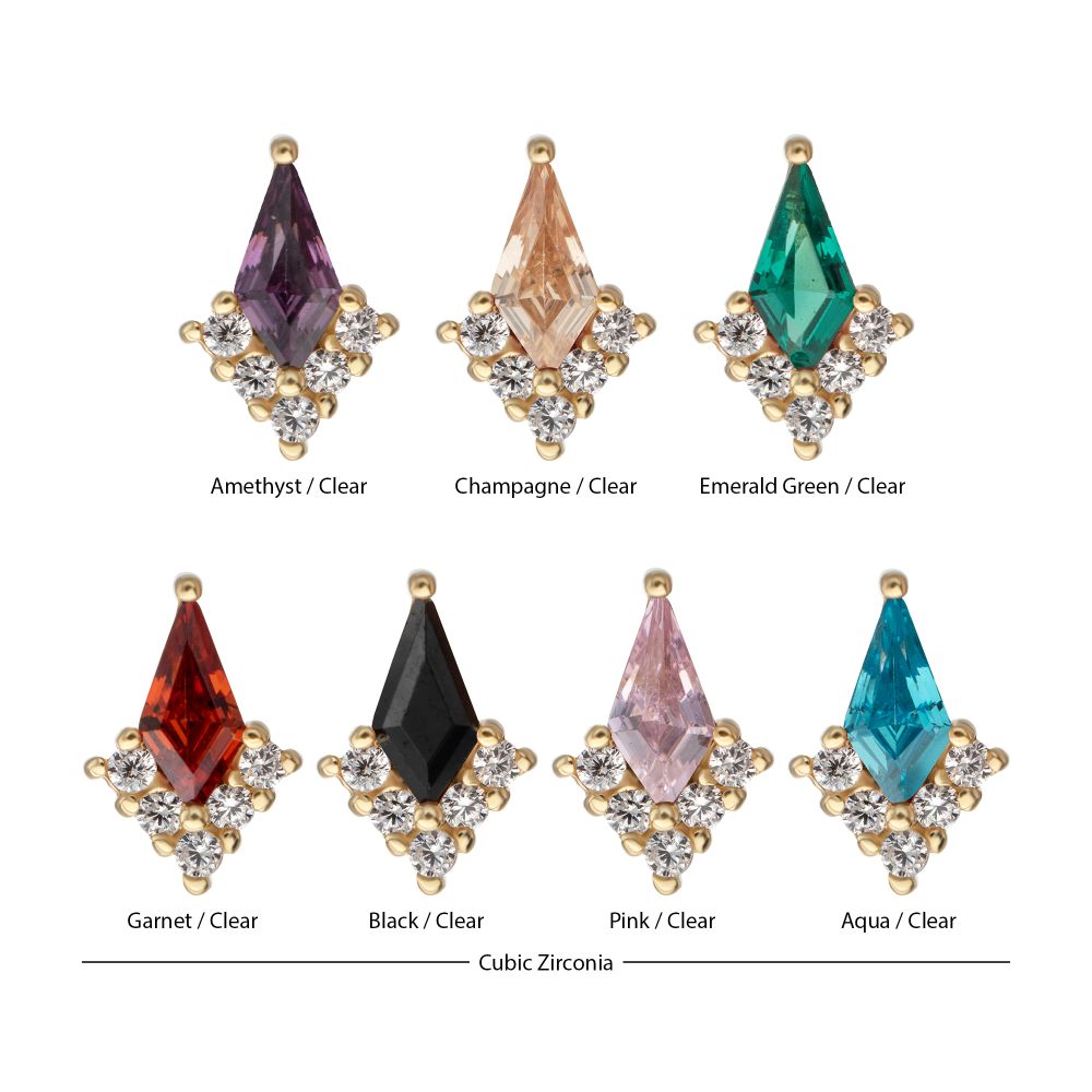 14Kt Yellow Gold Threadless Kite Shape & Round Prong Set Multi-Gem Top