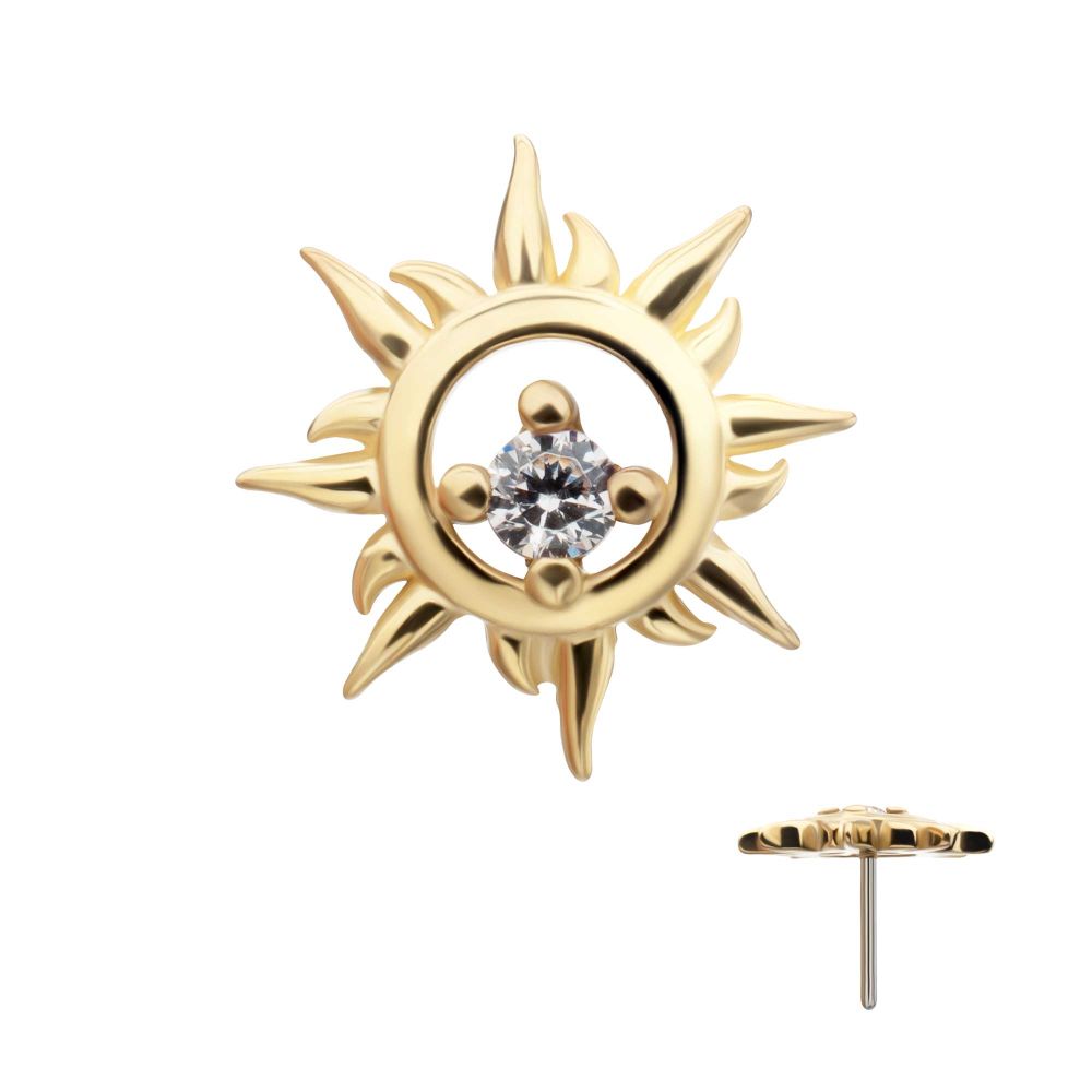 14Kt Yellow Gold Threadless "Solar Flare" Gem Top