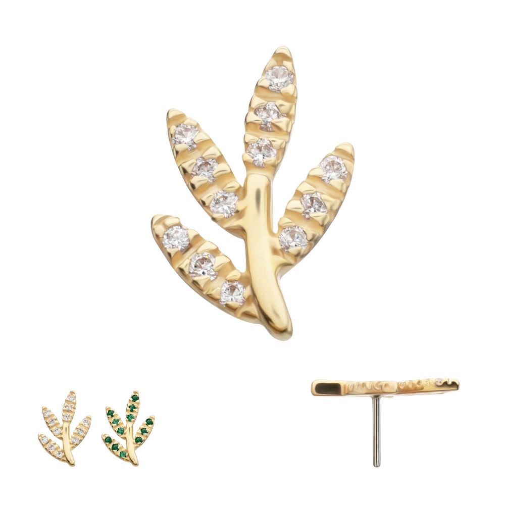 14Kt Yellow Gold Threadless "Golden Flora" Paved Gem Top