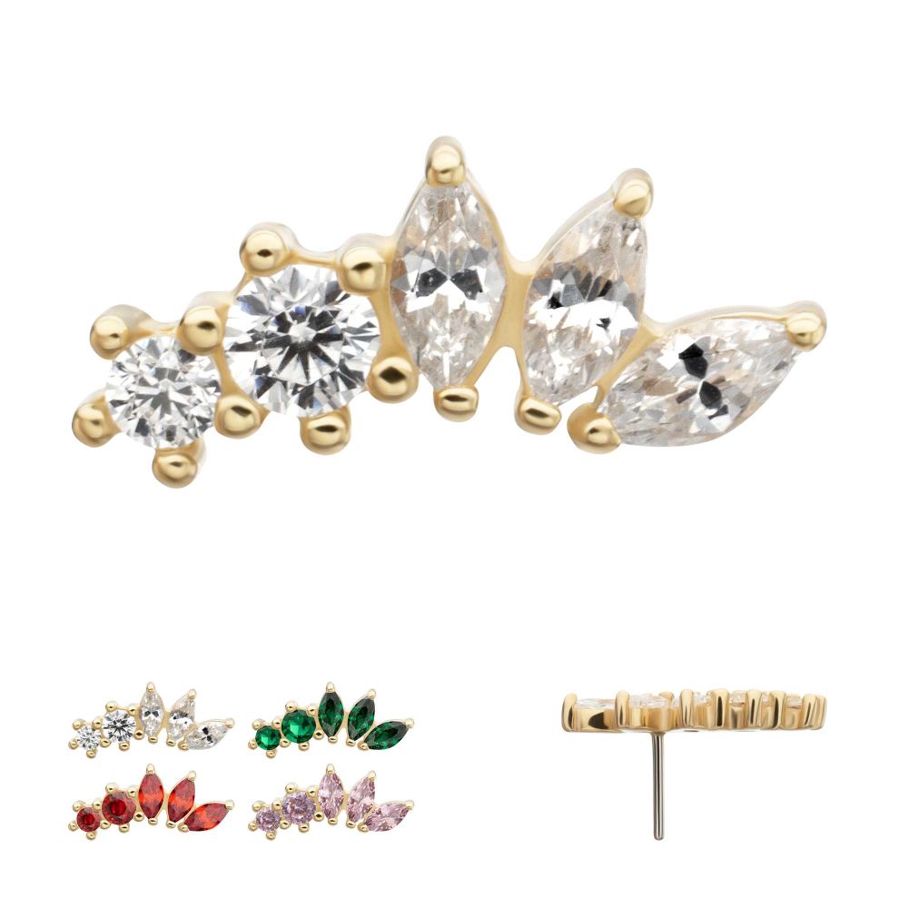 14Kt Yellow Gold Threadless "Marquise Bloom" 5-Cluster Gem Top