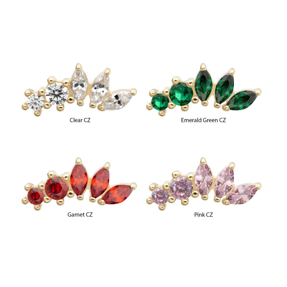 14Kt Yellow Gold Threadless "Marquise Bloom" 5-Cluster Gem Top