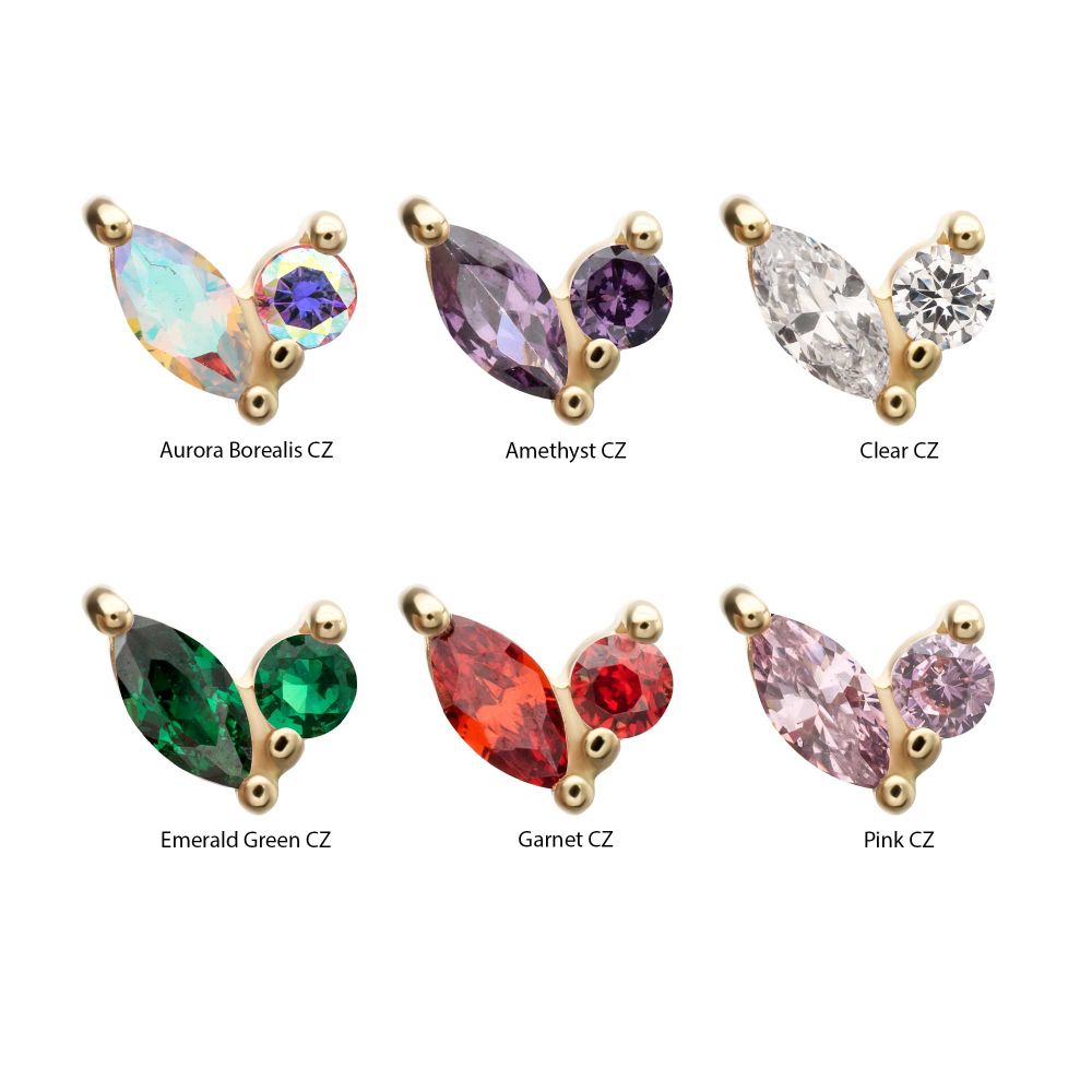 14Kt Yellow Gold Threadless Dual CZ Gem Harmony Top