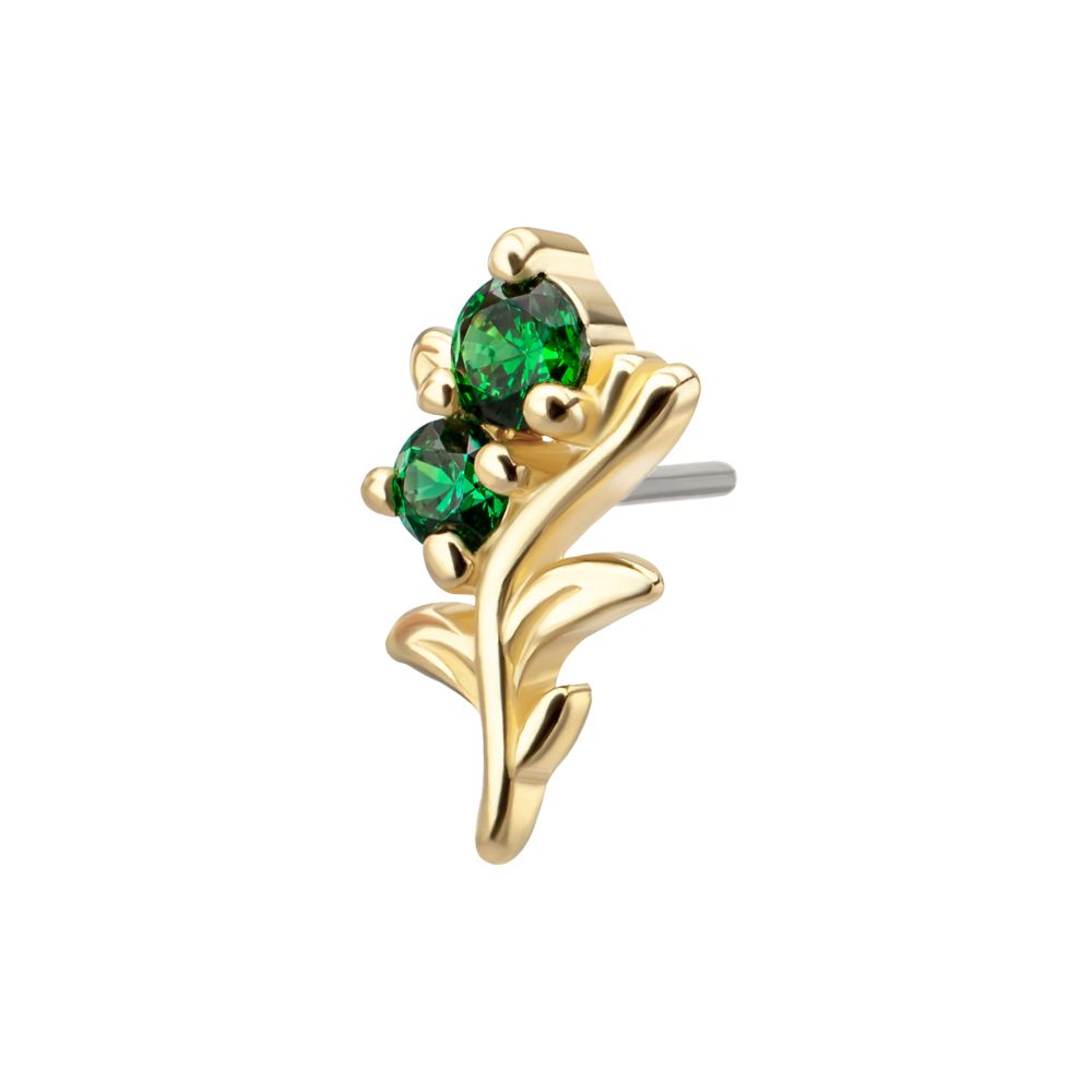 14Kt Yellow Gold Threadless Low Profile 3-Prong Duo Gem "Emerald Sprout" Top