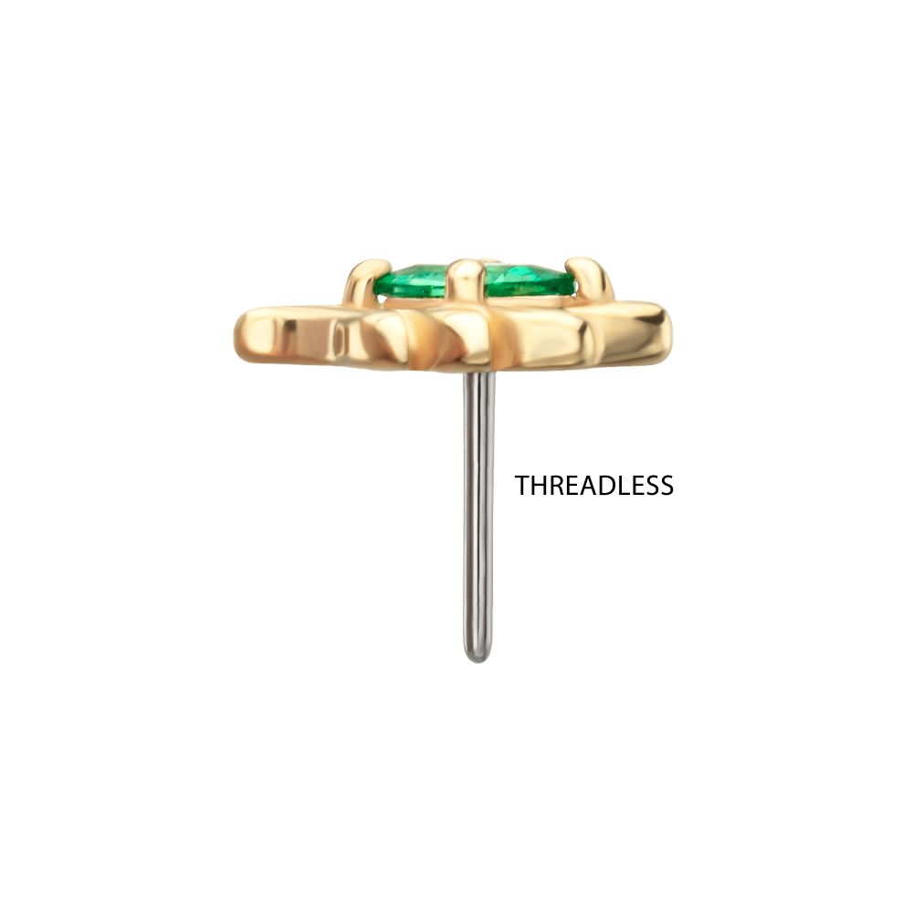 14KT Yellow Gold Threadless Low Profile 4-Prong Marquise Gem "Emerald Vine" Top