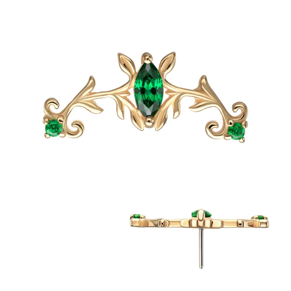 14KT Yellow Gold Threadless Low Profile Prong Set Gem "Emerald Crown" Top