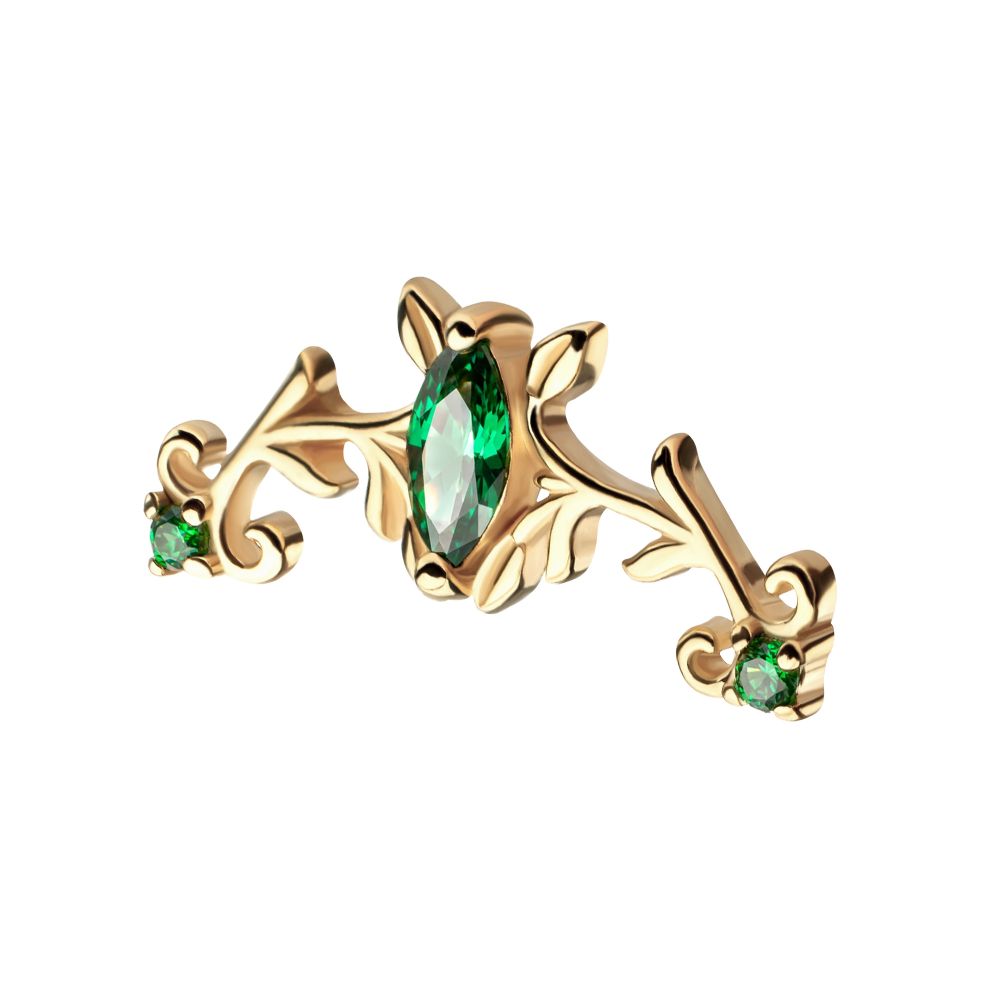 14KT Yellow Gold Threadless Low Profile Prong Set Gem "Emerald Crown" Top