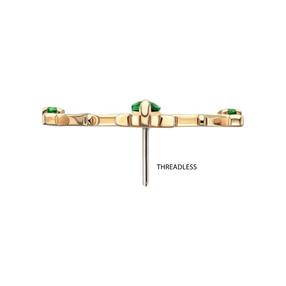 14KT Yellow Gold Threadless Low Profile Prong Set Gem "Emerald Crown" Top