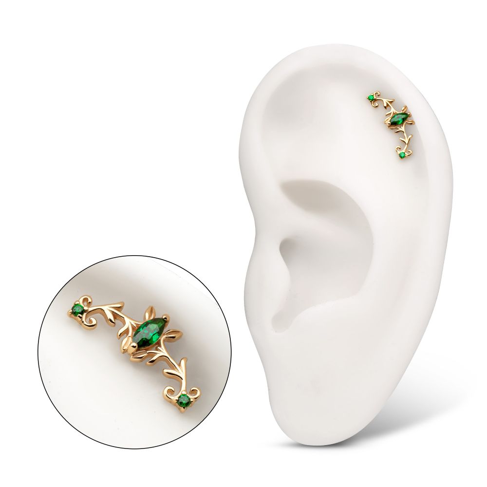 14KT Yellow Gold Threadless Low Profile Prong Set Gem "Emerald Crown" Top