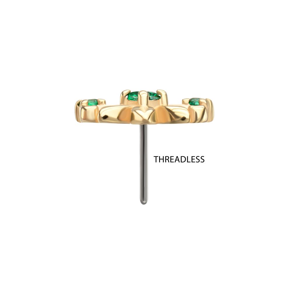 14KT Yellow Gold Threadless Low Profile Prong Set Gem "Emerald Blossom" Top