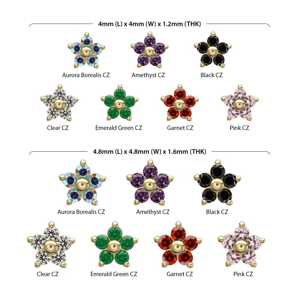 14Kt Yellow Gold Threadless Low Profile 5-Petal Prong Set Gem Flower Top