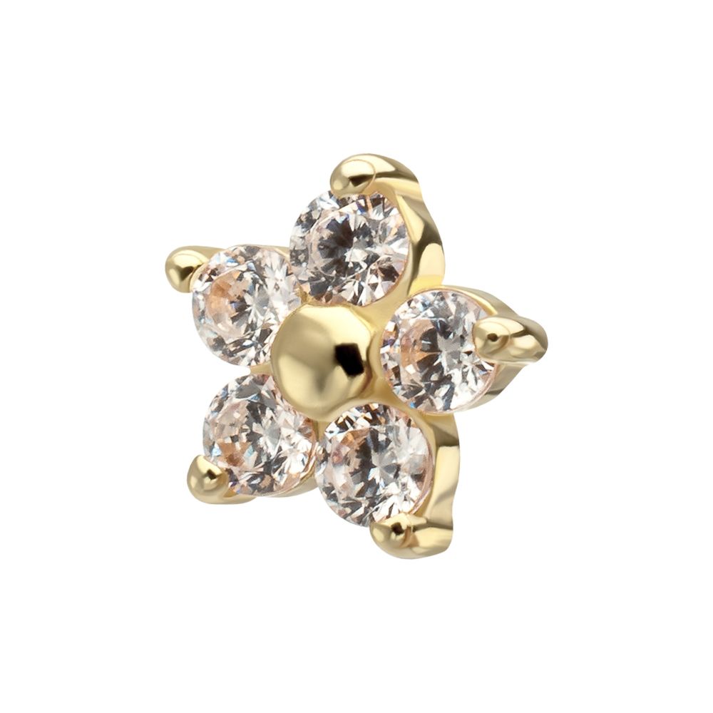 14Kt Yellow Gold Threadless Low Profile 5-Petal Prong Set Gem Flower Top