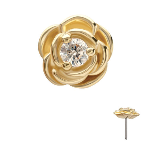 14Kt Yellow Gold Threadless Low Profile 3-Prong Gem "Rosebud Bloom" Top