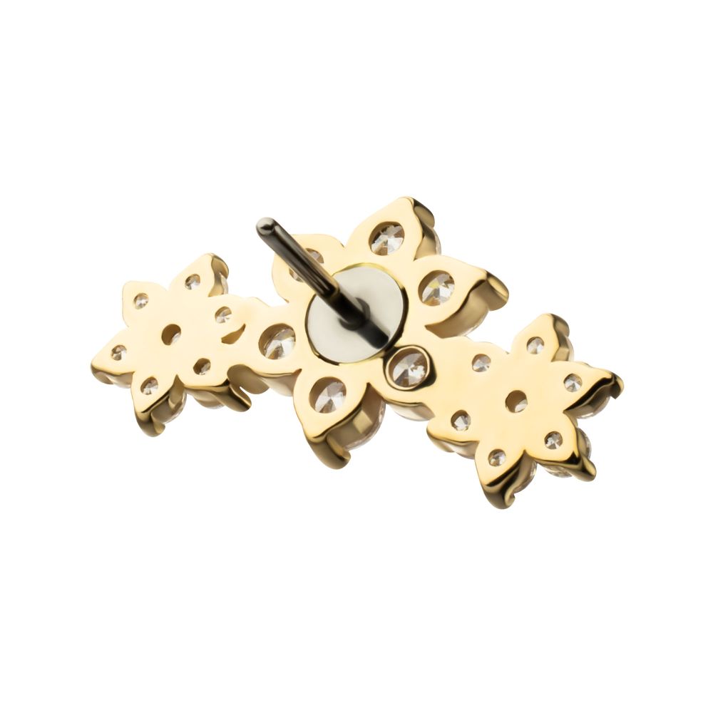14Kt Yellow Gold Threadless 7-Prong Gem Cluster Tri-Flower Top