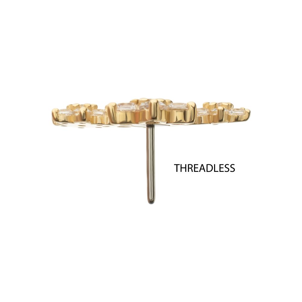 14Kt Yellow Gold Threadless 6-Prong Gem Cluster Tri-Flower Top