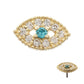14Kt Yellow Gold Threadless Beaded Edge Cut Out Evil Eye Aqua Gem Top with Paved Clear CZ Gem