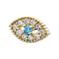 14Kt Yellow Gold Threadless Beaded Edge Cut Out Evil Eye Aqua Gem Top with Paved Clear CZ Gem