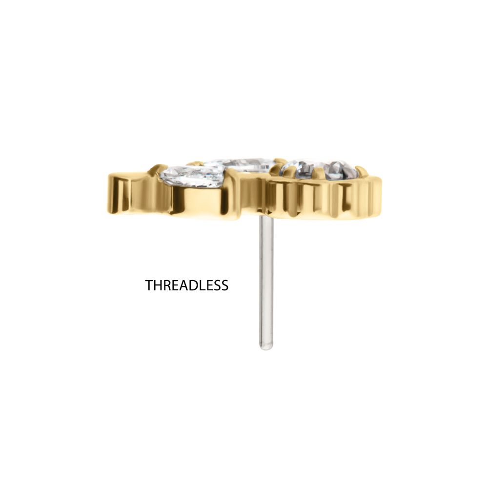 14Kt Gold Threadless Rose Flower & Stem Top with Prong Set Rond & Marquise Gem