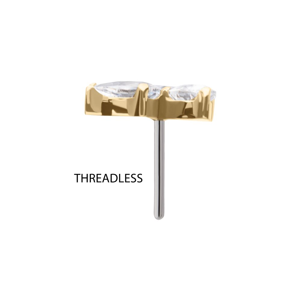 14Kt Gold Threadless Triple Teardrop Prong Set Gem Top