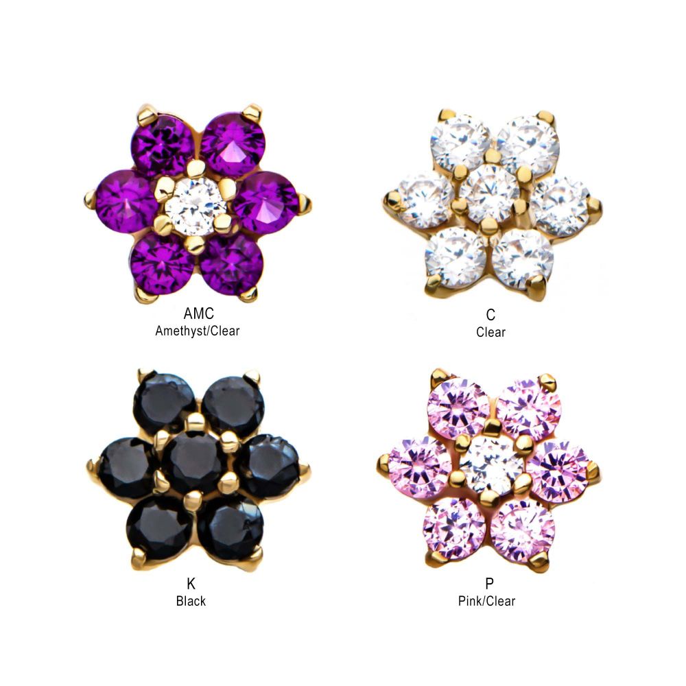 14kt Yellow Gold Threadless 7-CZ Gems Top