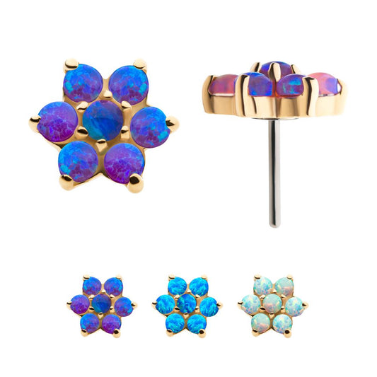 14Kt Yellow Gold Threadless with 7 Prong Set Synthetic Opal Flower Top