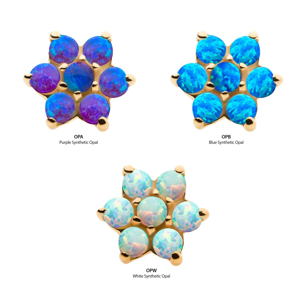 14Kt Yellow Gold Threadless with 7 Prong Set Synthetic Opal Flower Top