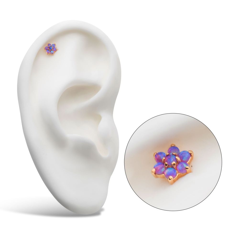 14Kt Yellow Gold Threadless with 7 Prong Set Synthetic Opal Flower Top