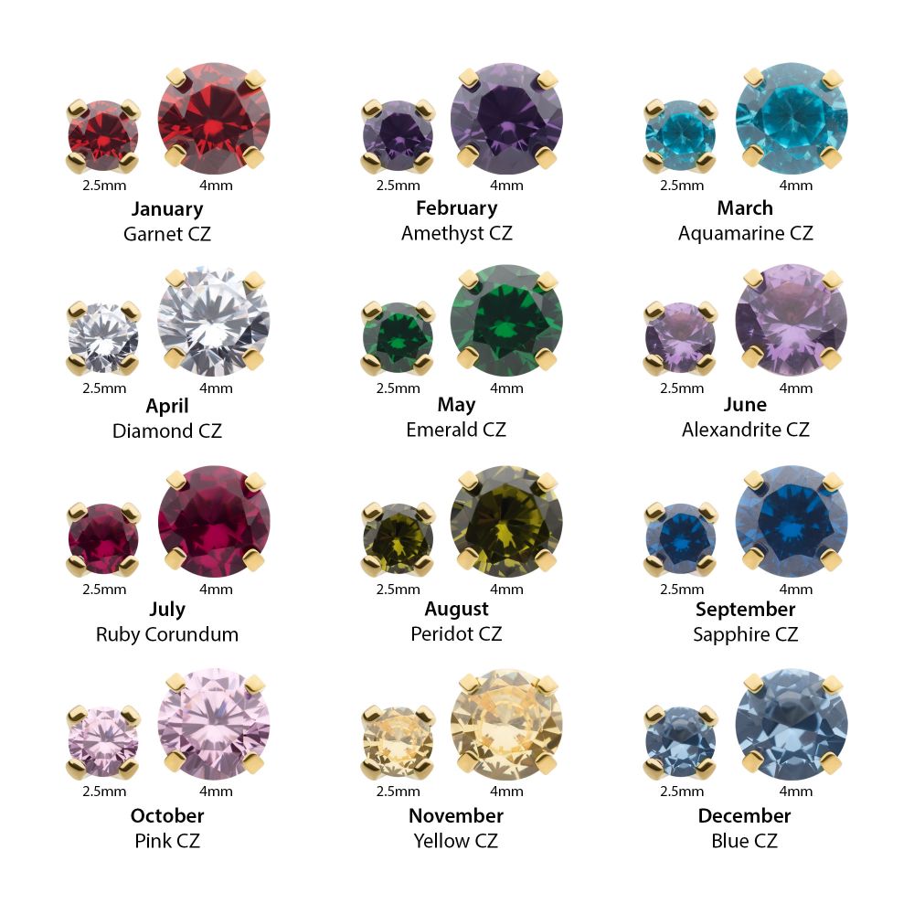 14Kt-Gold Threadless with Birthstone Prong Set Top