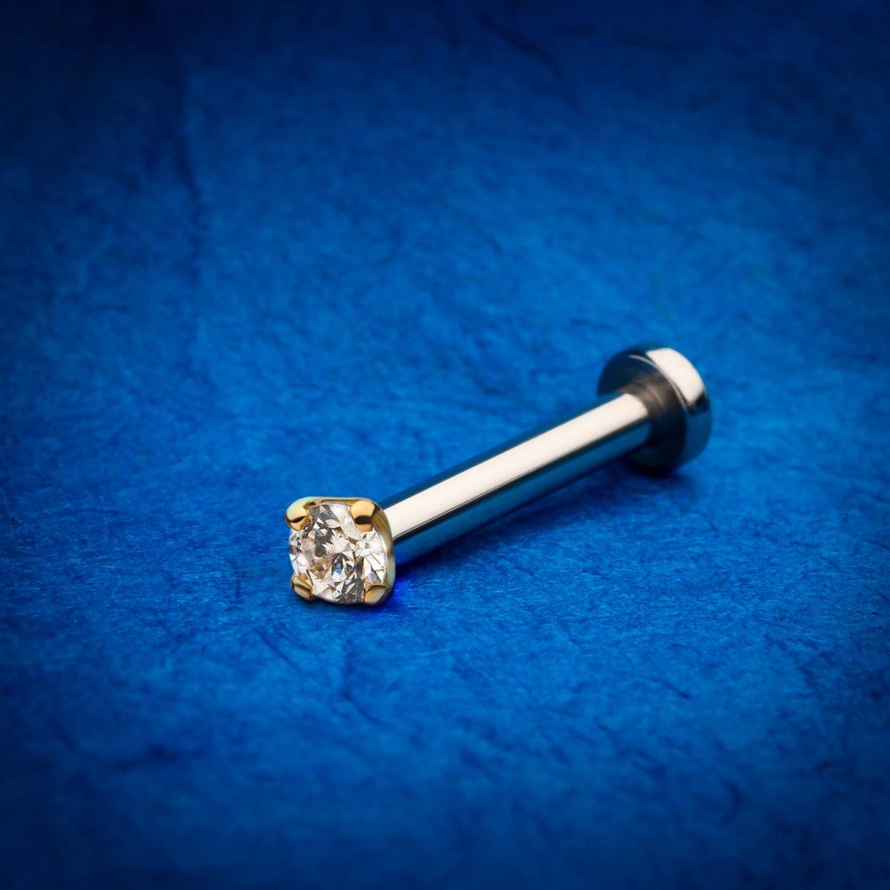 14Kt Yellow Gold Threadless with Prong Set Genuine Diamond Top