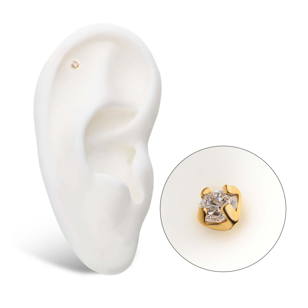 14Kt Yellow Gold Threadless with Prong Set Genuine Diamond Top