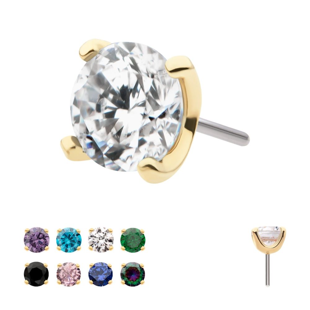 14Kt Yellow Gold Threadless with Prong Set Round CZ Top