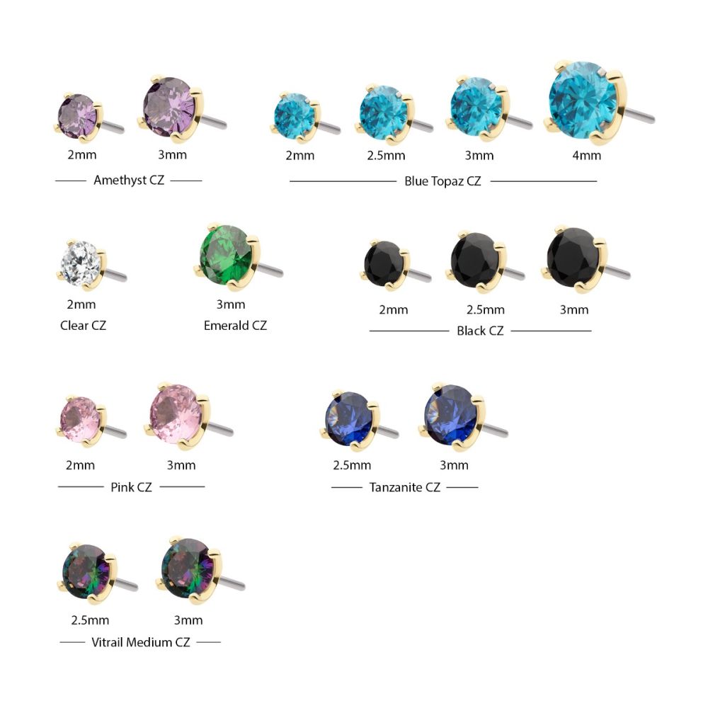 14Kt Yellow Gold Threadless with Prong Set Round CZ Top