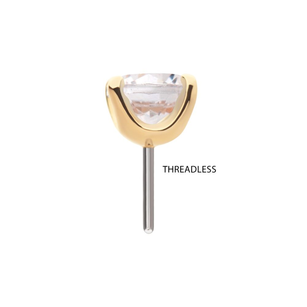 14Kt Yellow Gold Threadless with Prong Set Round CZ Top
