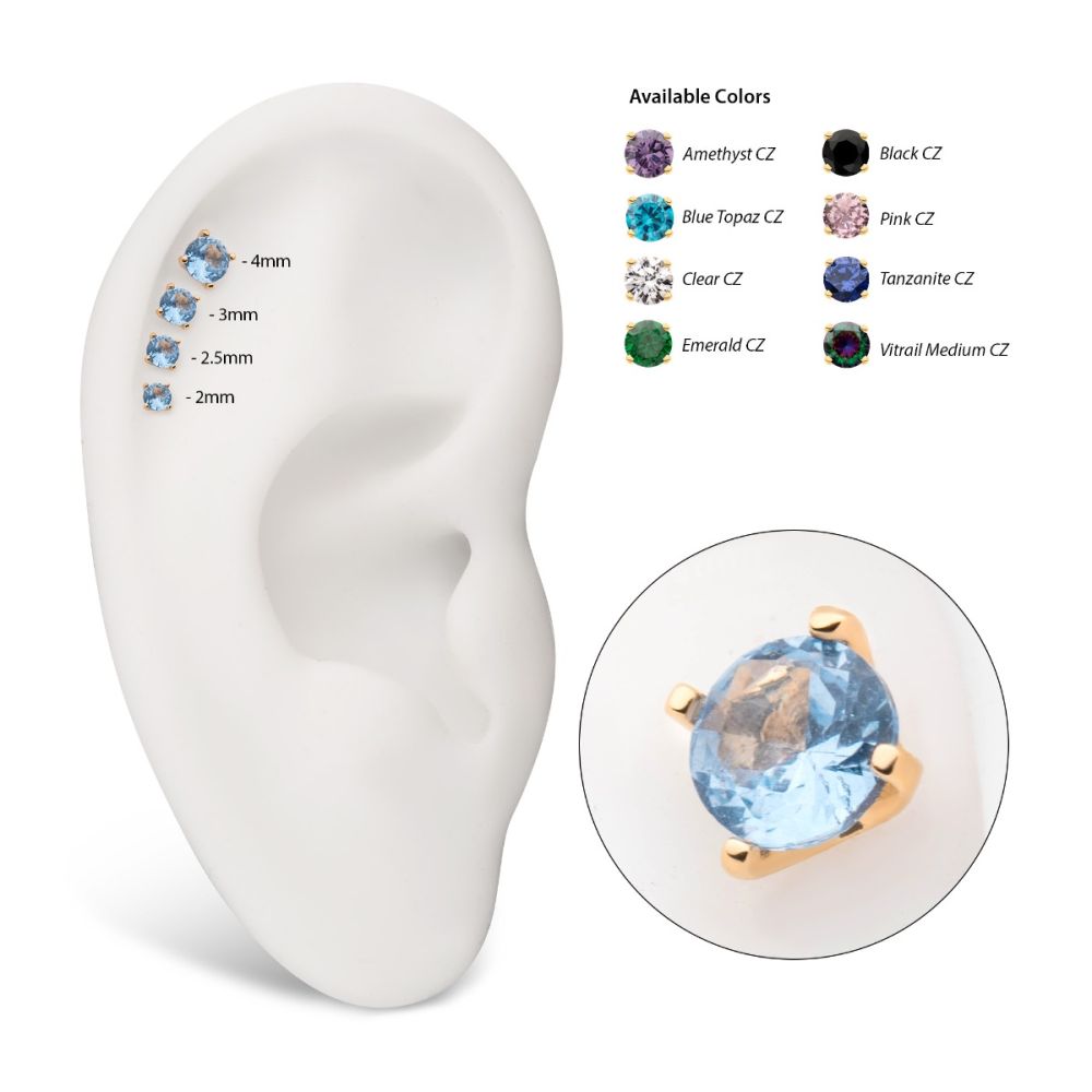 14Kt Yellow Gold Threadless with Prong Set Round CZ Top