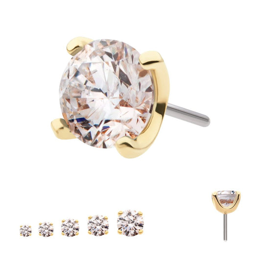 14Kt Yellow Gold Threadless with Prong Set Round Swarovski Top