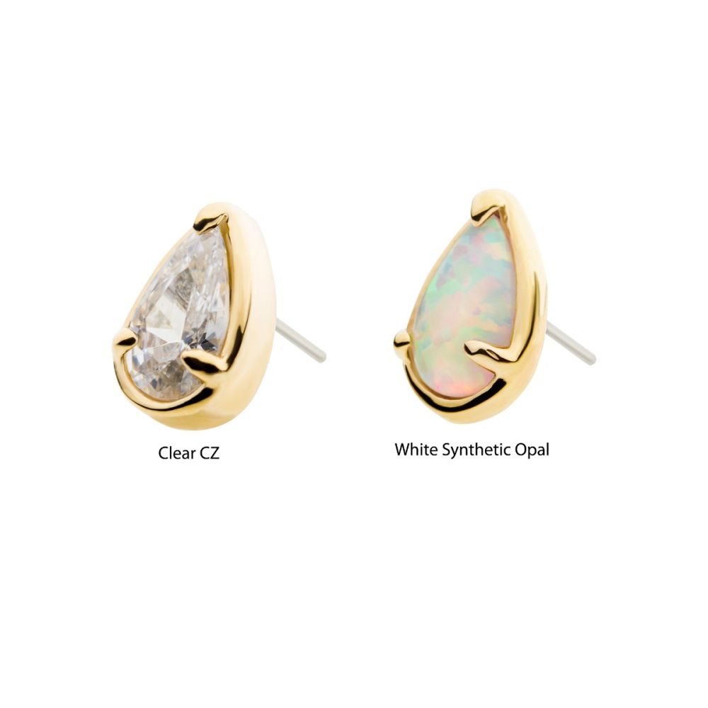 14Kt Gold Threadless with Prong Set Pear-Shaped CZ/Synthetic Opal/Stone Top