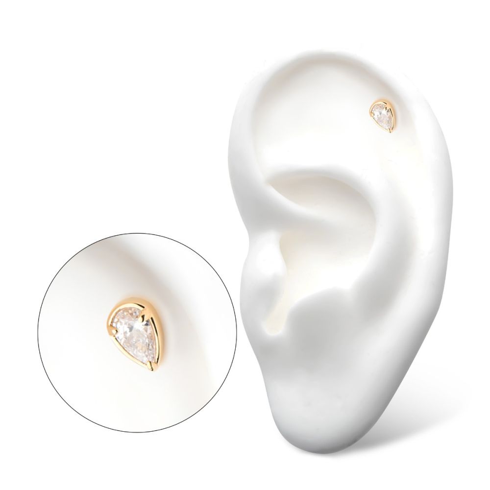 14Kt Gold Threadless with Prong Set Pear-Shaped CZ/Synthetic Opal/Stone Top