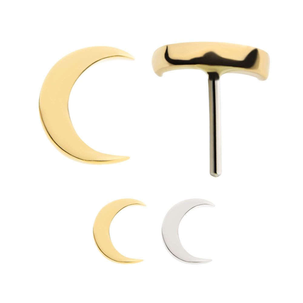 14Kt Gold Threadless with Crescent Moon Top